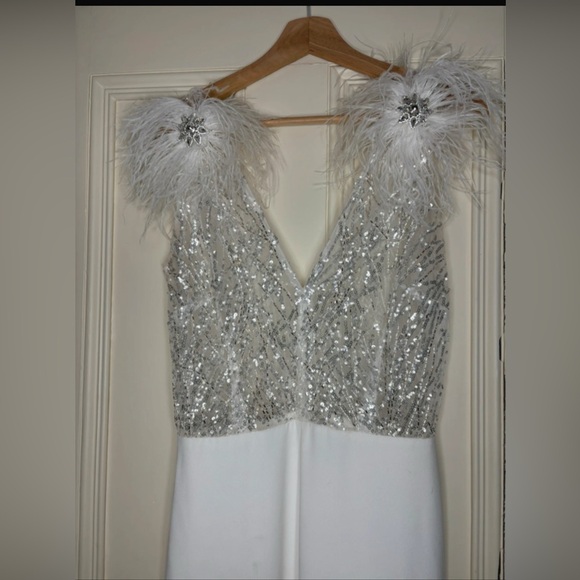 NADINE MERABI ELISSA White Feathered Jumpsuit S/M - Picture 7 of 16